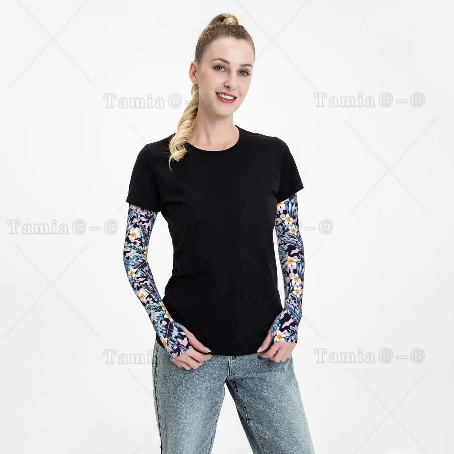 Kühlende Ärmel mit hawaiianischen Blumen und Blumenmuster für Damen und Herren, modische Sonnenschutz-Armmanschetten mit Daumenloch