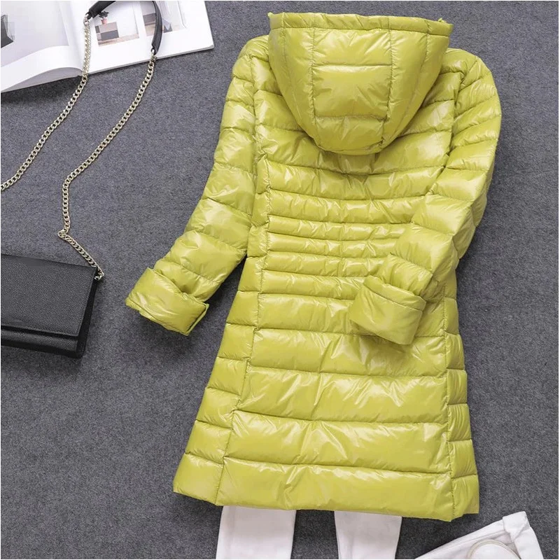 0-10 ℃     Jaquetas de inverno mulheres pato branco para baixo casaco longo feminino com capuz acolchoado parkas ultra leve portátil para baixo casacos para mulher