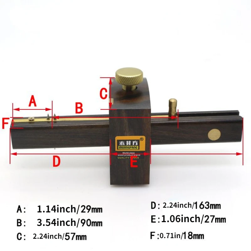 Herramienta de carpintería de carpintero resistente al desgaste de ébano británico de lujo de Indonesia + cobre puro, raspador de marca de calibre de corte de tornillo de 8 pulgadas