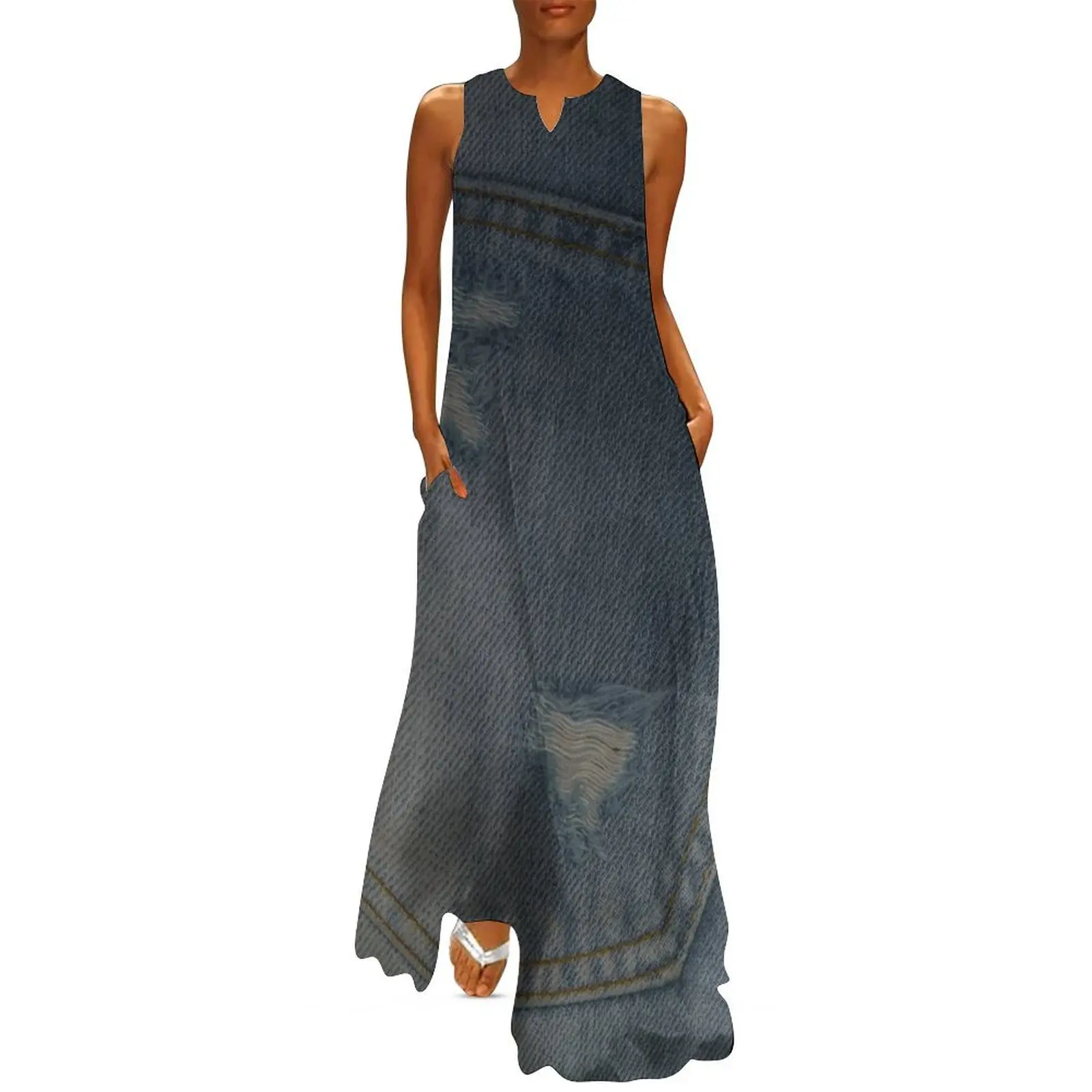 

I can"t live without my denim - jeans print Long Dress birthday dress women clothes