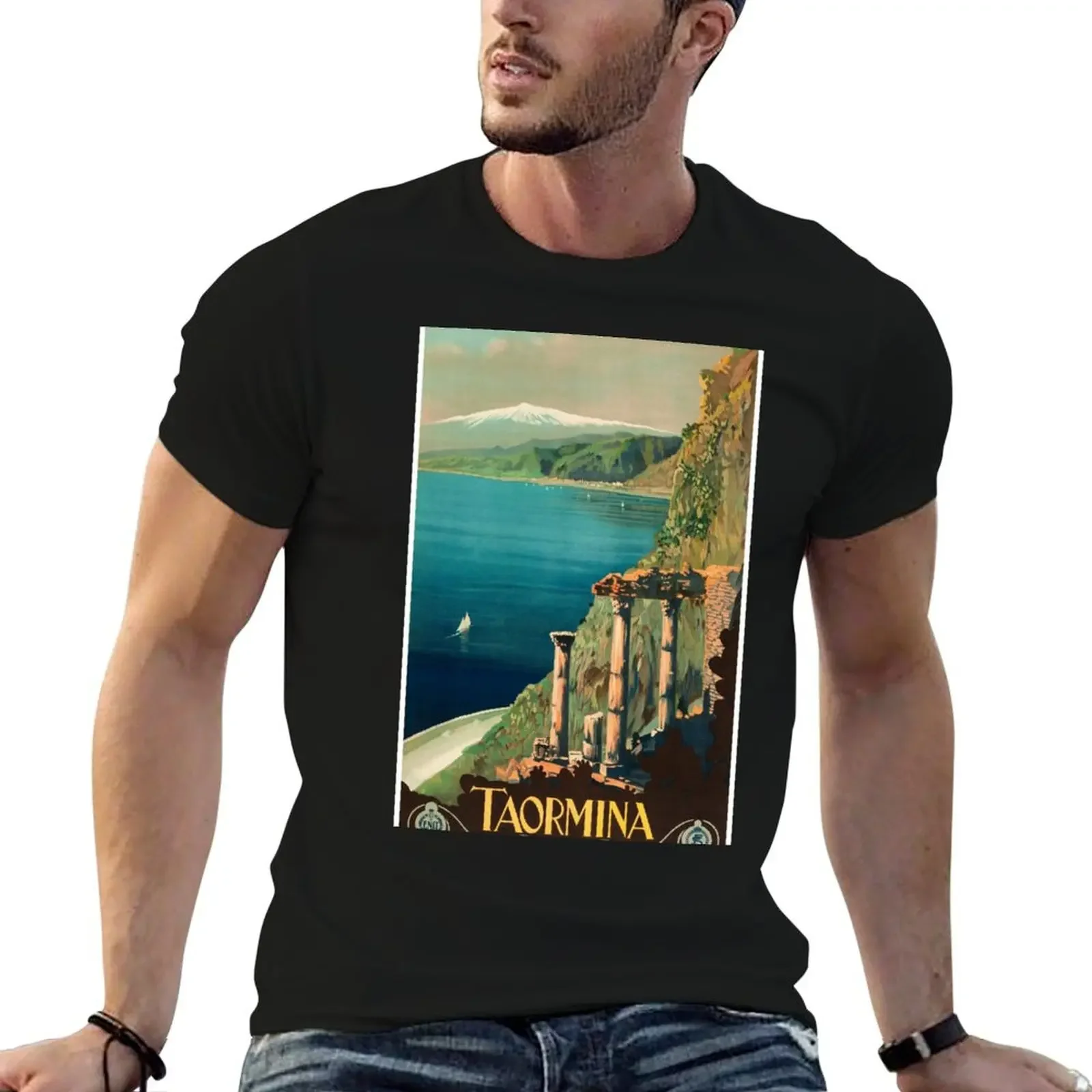 Taormina, Italy Vintage Travel Poster T-Shirt vintage cotton graphic tees animal prinfor boys mens graphic t-shirts