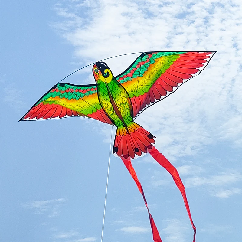 Diversión al Aire Libre: Cometa de Loro de 1.1m con Línea de 100m y Cola de 1.4m, Cometa de Pájaro, Cometa de Animal, Juguetes para Niños, Deportes al Aire Libre