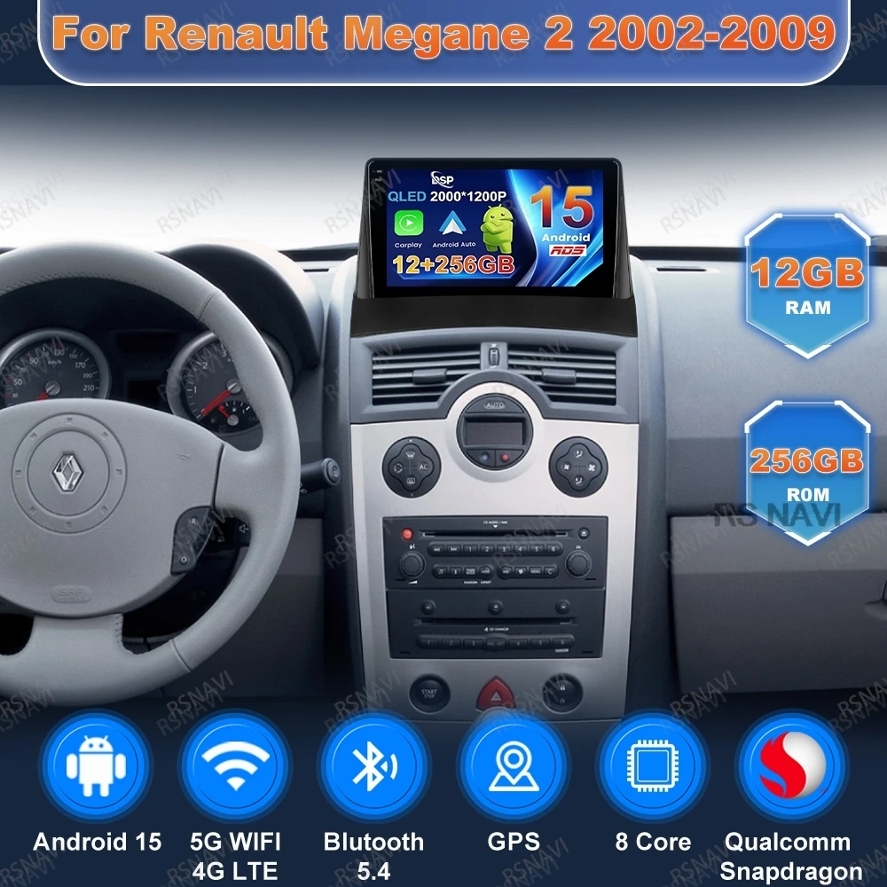 

Car Radio Andoird 15 For Renault Megane 2 2002-2009 4G LTE DSP Stereo Head Unit GPS Multimedia DVD Navigation 5G WIFI Autoradio