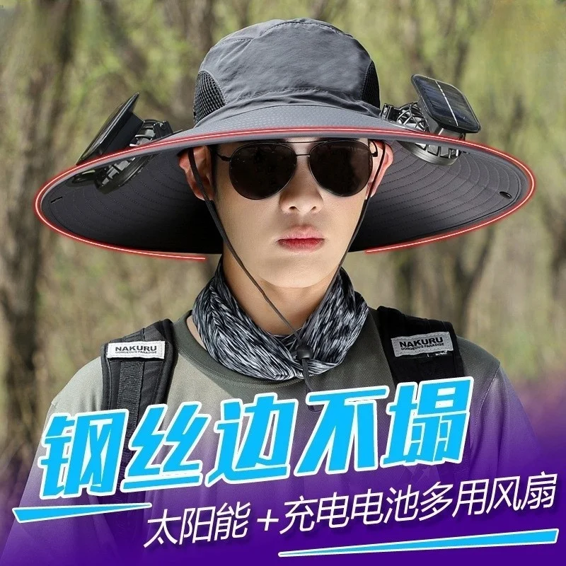

Solar-powered fan cap men's outdoor mountain climbing and fishing UV waterproof multi-functional fisherman's