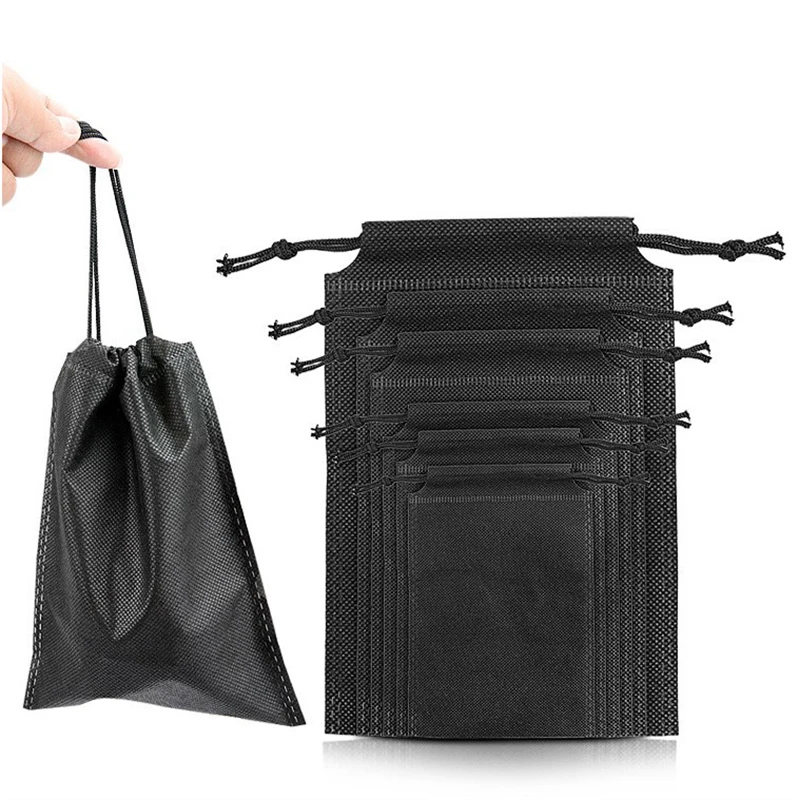 1PCS Black Drawstring Storage Bag Shoe Dust Covers Non-Woven Dustproof Drawstring Travel Pouch Shoe Bags Drying Shoes Protect