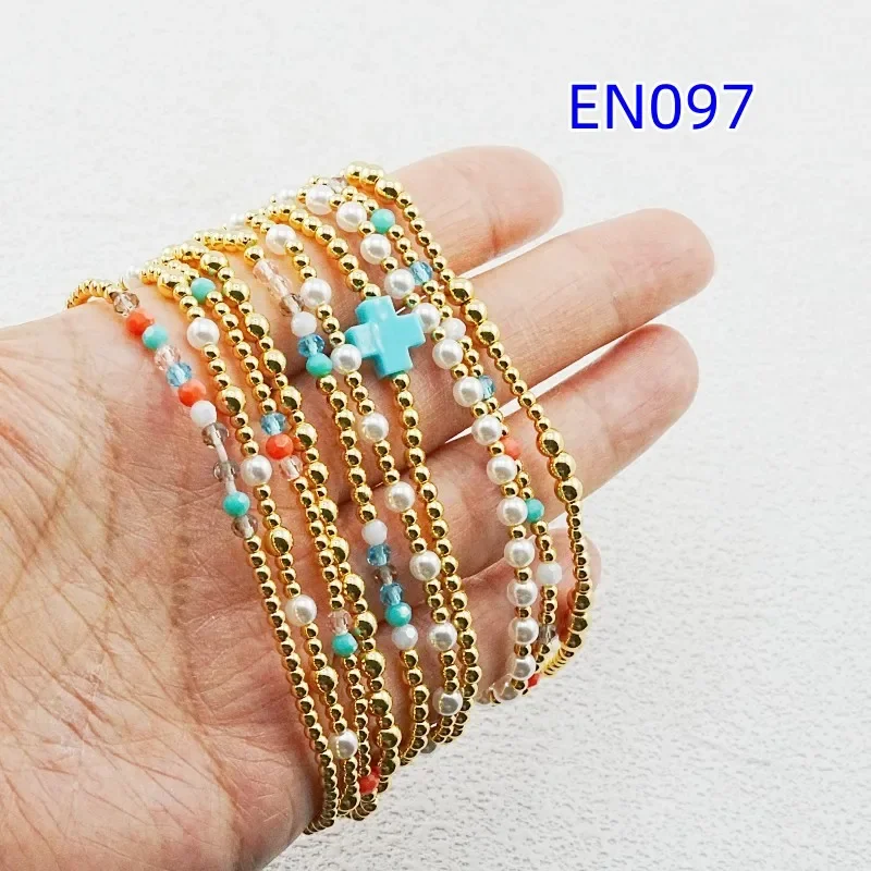 YozyCraft Cross Charm Colorful Beads&Pearl Stack of 10 Bracelets, Fashion Jewelry Gift for Women Daily Layering
