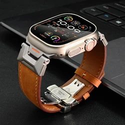 Leather Band for Apple Watch Ultra 2 49mm Men Watchband Strap Correa Bracelet for IWatch series 9 7 8 6 5 4 Se 3 45mm 44mm 42mm