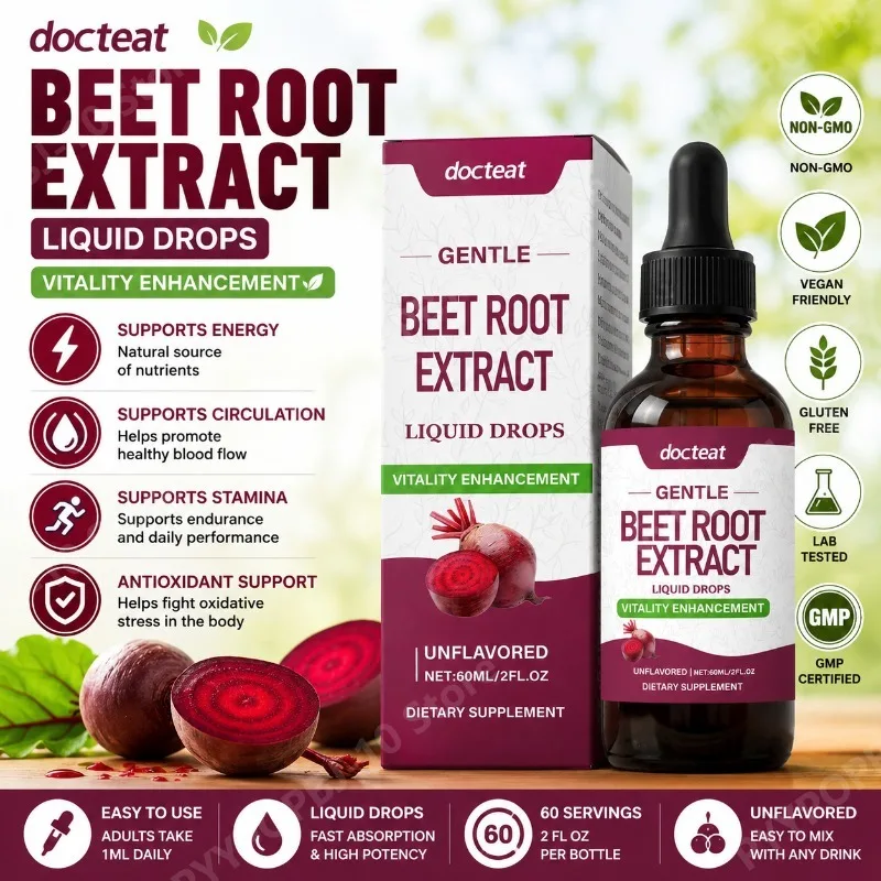 Docteat Beetroot Extract Liquid Drops Unflavored Net 60 Ml Mixes Easily with Beverages Maltitol Potassium Sorbate Glycerin