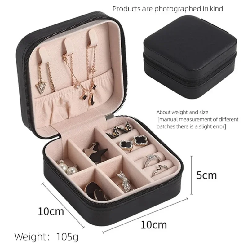 

1pc Single-layer Storage Box Women's Travel Leather Jewelry Box Simple Zipper Necklace Earring Bracelet Fashion Storage Box