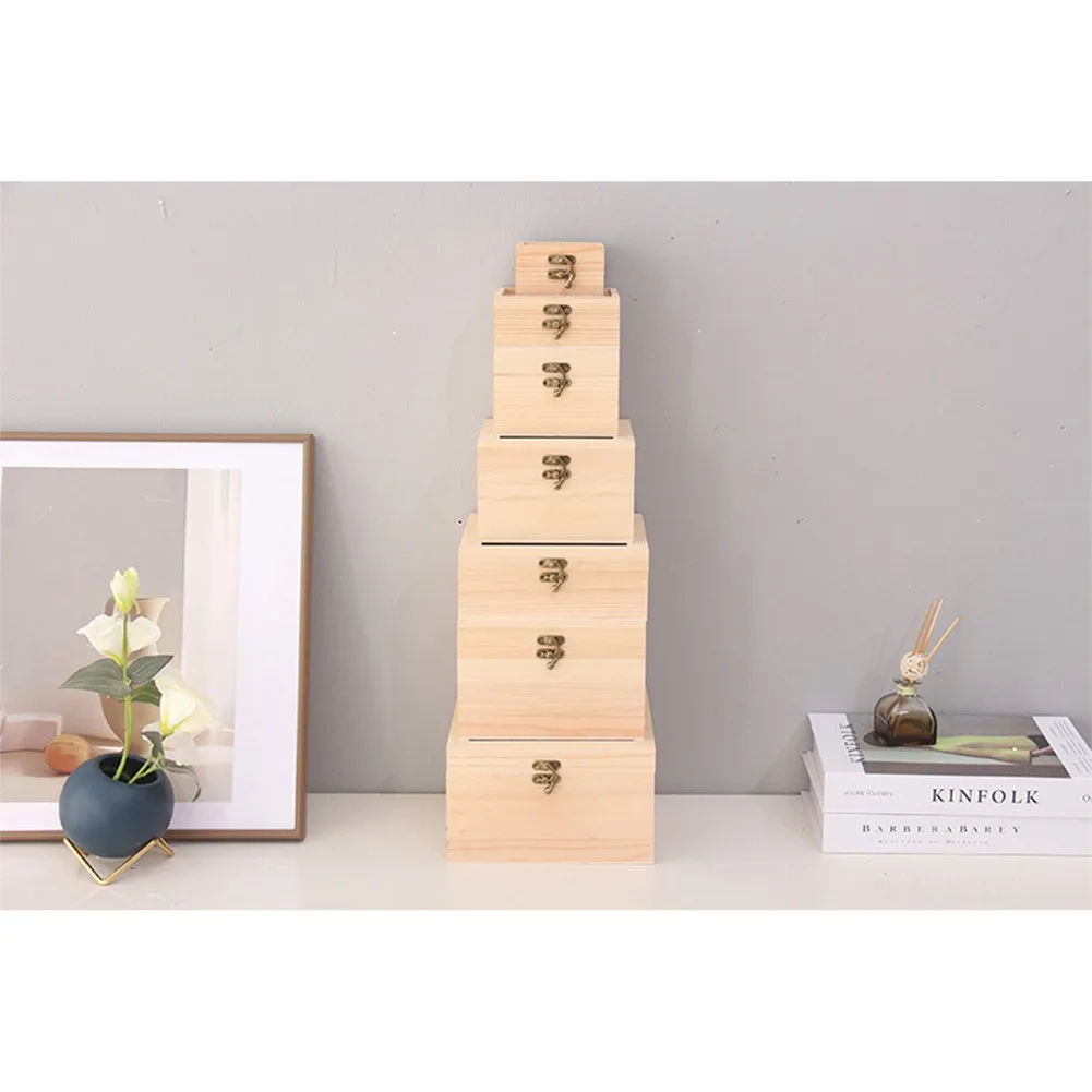 Wooden Square Hinged Storage Boxes Craft Gift Storage Container Dust Jewelry Box Desktop Organizer Wooden Gift Box