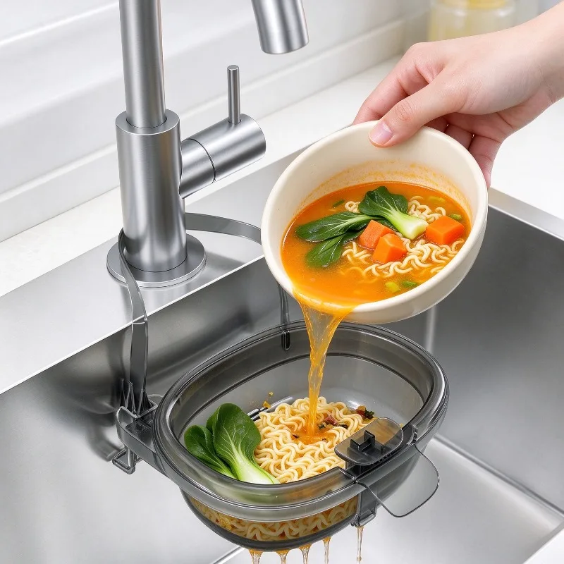 No Drill Hanging Sink Drain Basket Kitchen Food Residue Filter Screen Basin Cleaning Storage Rack Multi Function Drain Holder