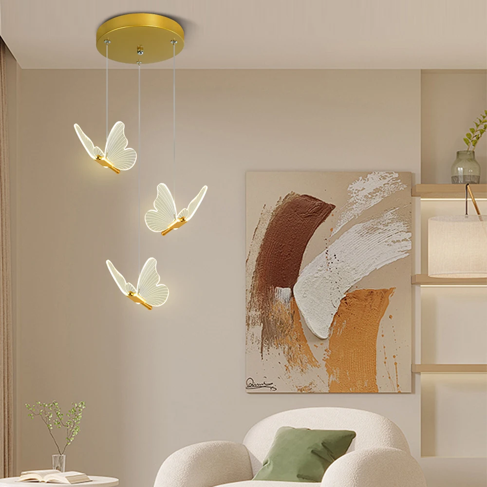 LED Modern Three Headed Butterfly Restaurant Pendant Light, Bedside Indoor Living Room Dining Room Kitchen Decoration Lighting
