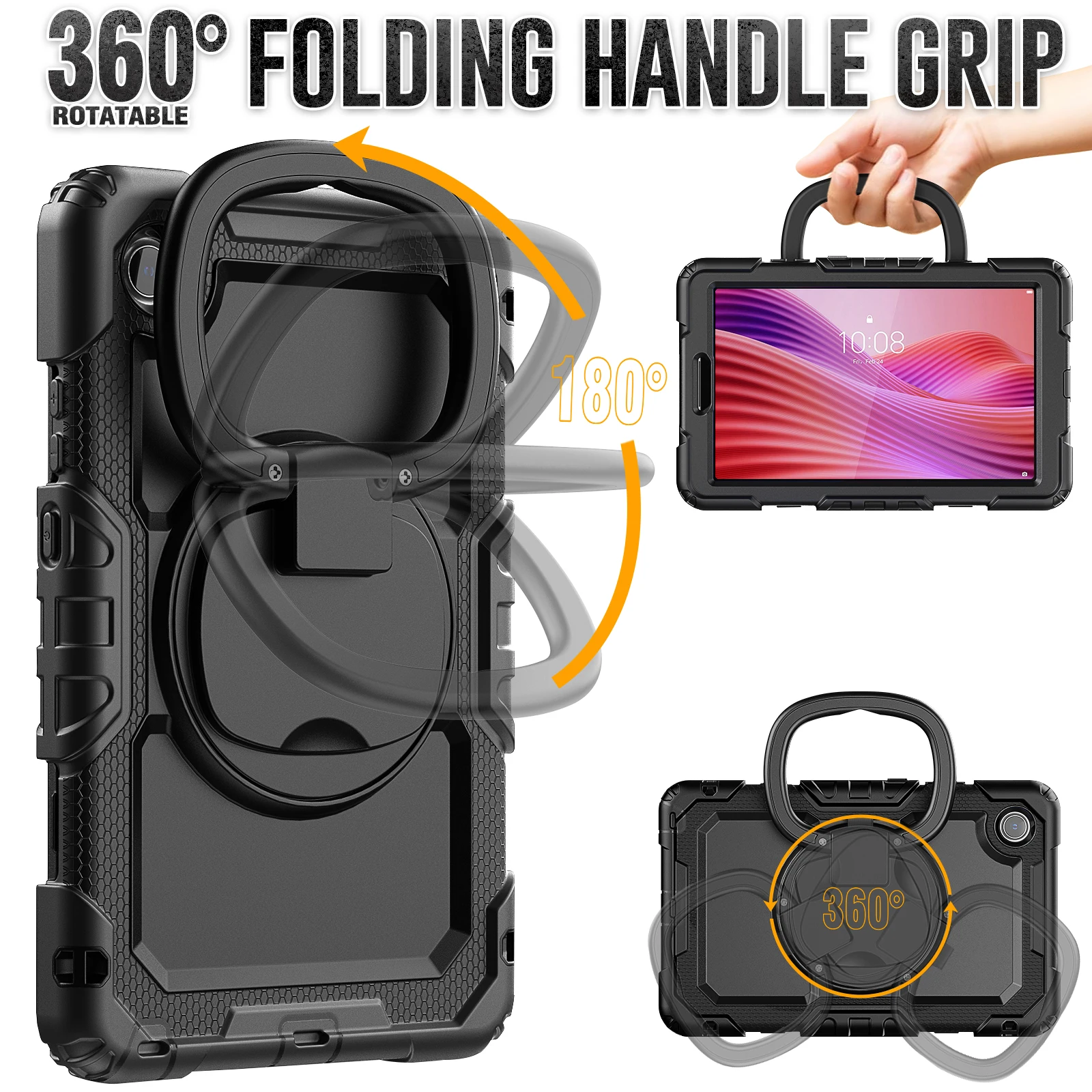 Hybrid Case For Lenovo Tab One K9 2025 TB305FU M9 2023 TB310FU 310XU M8 4th Gen TB301XU 300FU 300XU Rotating Cover Handle Grip