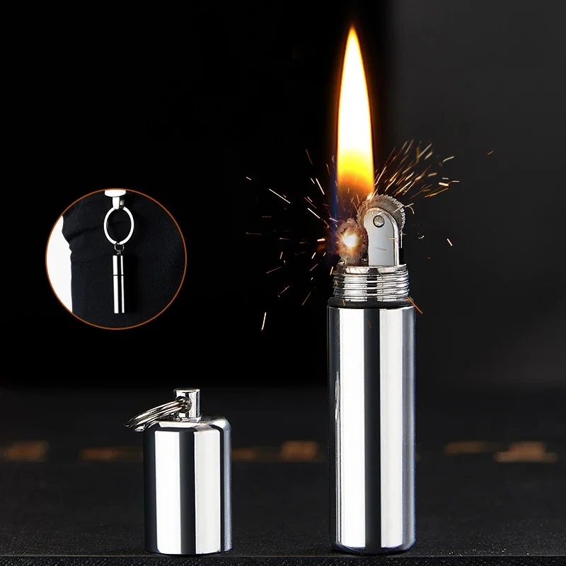 Small Mini Keychain  Lighter Portable Waterproof Cigarette Lighter Outdoor Survival Tools Sand Wheel Lighter