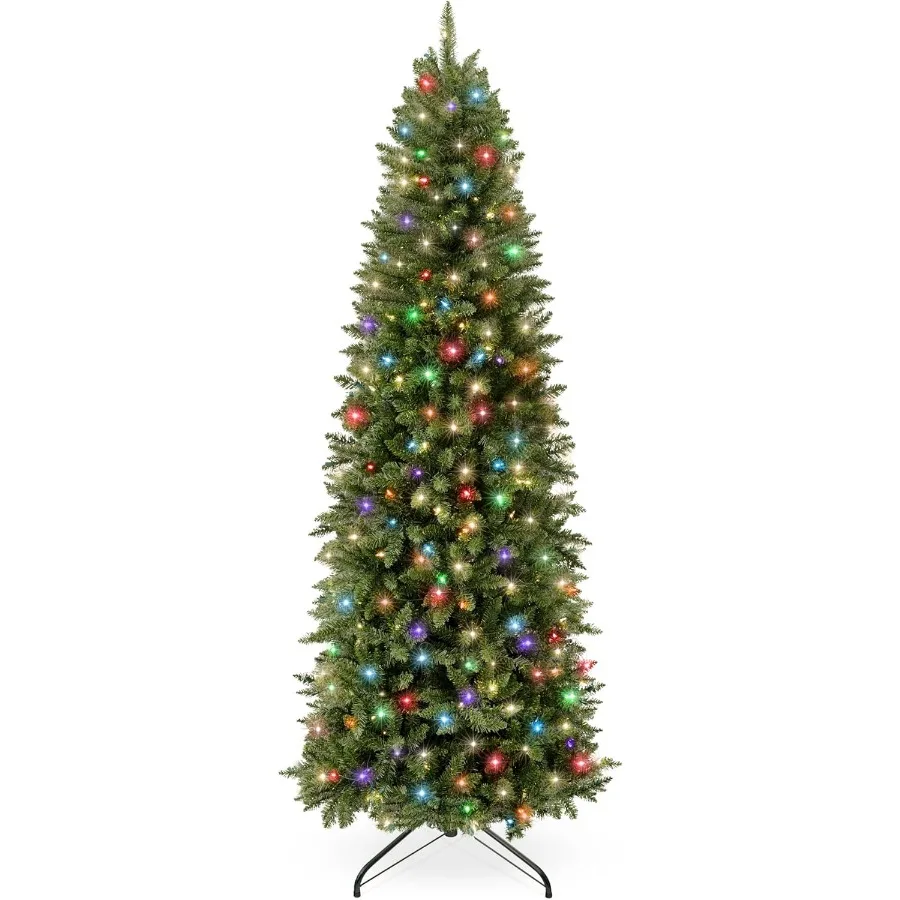 Árbol de Navidad con lápiz preiluminado, árbol artificial premium de 12 pies, decoración navideña de abeto iluminado realista con base de luces LED 2 en 1