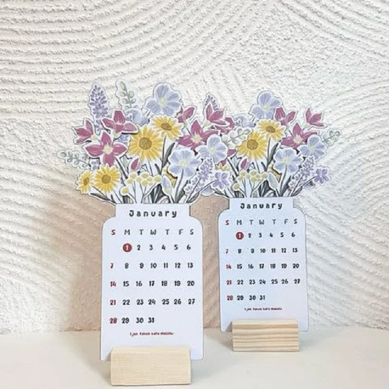 2024 Bloomy Flowers Desk Calendar Creative Floral Desk Calendar Pretty Floral Desk Decor Series Wooden Calendar