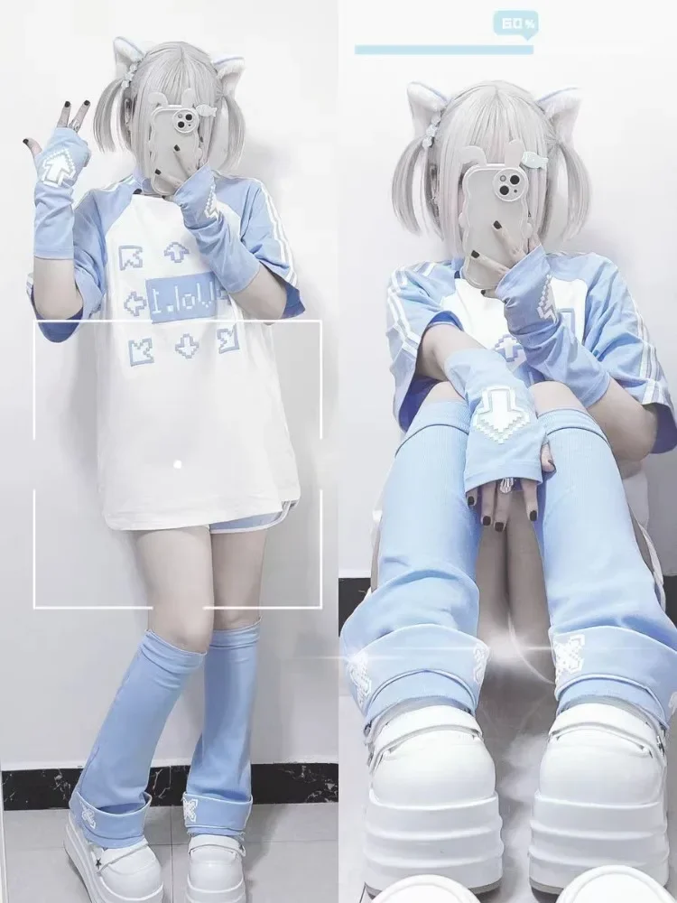 

New Arm Warmers T-shirt Casual Japanese Cartoon Print Kawaii Tops 2025 Women Y2k Cute Camisetas Sweet Harajuku Tees Camisetas