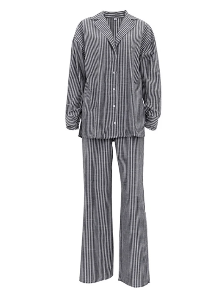 امرأة عادية مخطط صالة مجموعة طويلة الأكمام واحدة الصدر مستقيم الساق السراويل فضفاضة الزي التنقل مكتب ارتداء 2026 الربيع #4