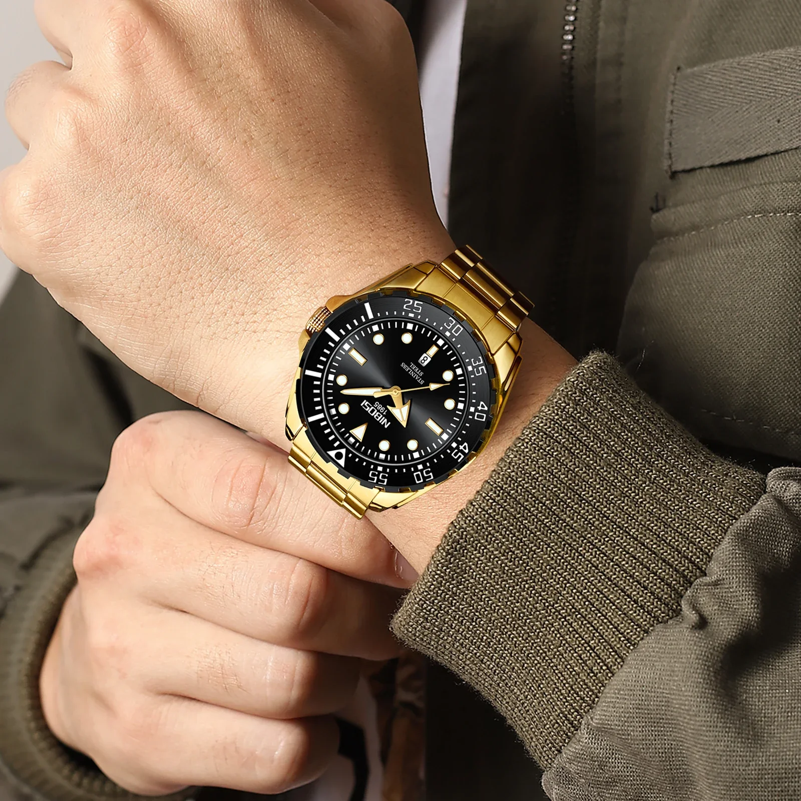 Nibosi-メンズ防水発光クロノグラフ時計、高級スポーツウォッチ、自動時計、トップブランド