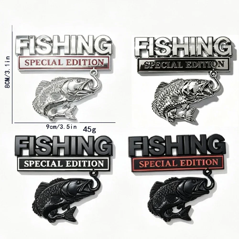 Vehicle Emblem Badge, Chrome Fish Hook Design Emblem Decal, Fishing Vehicle Badge for Truck SUV Boat Trailer, Gift for Anglers
