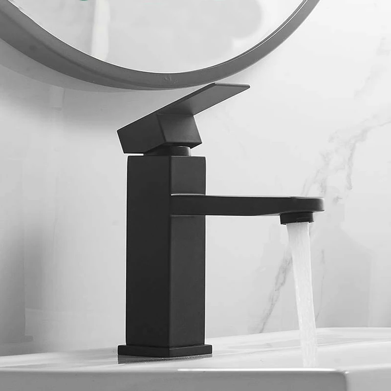 304 Stainless Steel Basin Sink Bathroom Faucet Matte Black Waterfall Faucet Hot and Cold Mixed Wash Pool Faucet Crane Deck insta