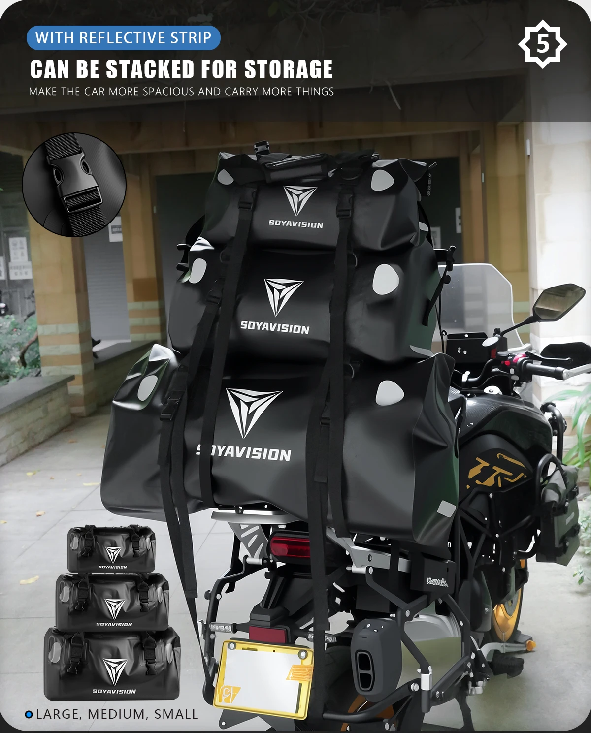SOYAVISION Universal Black/Grey Motorcycle Waterproof Saddle Bag 20L/50L/100L Luggage Box Free Combination Bag