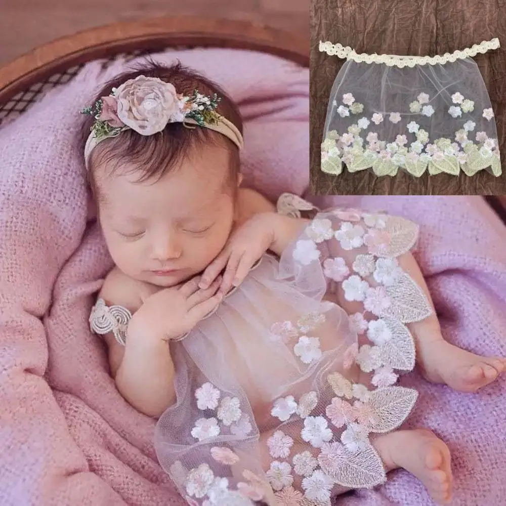 

Реквизит для фотосессии новорожденных: Детское кружевное платье с цветочной вышивкой, прозрачное, из сетчатой ткани, мягкое