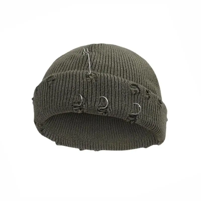 

Three-ring knitted hat European and American street personality ripped pullover hat men and women outdoor warm wool hat