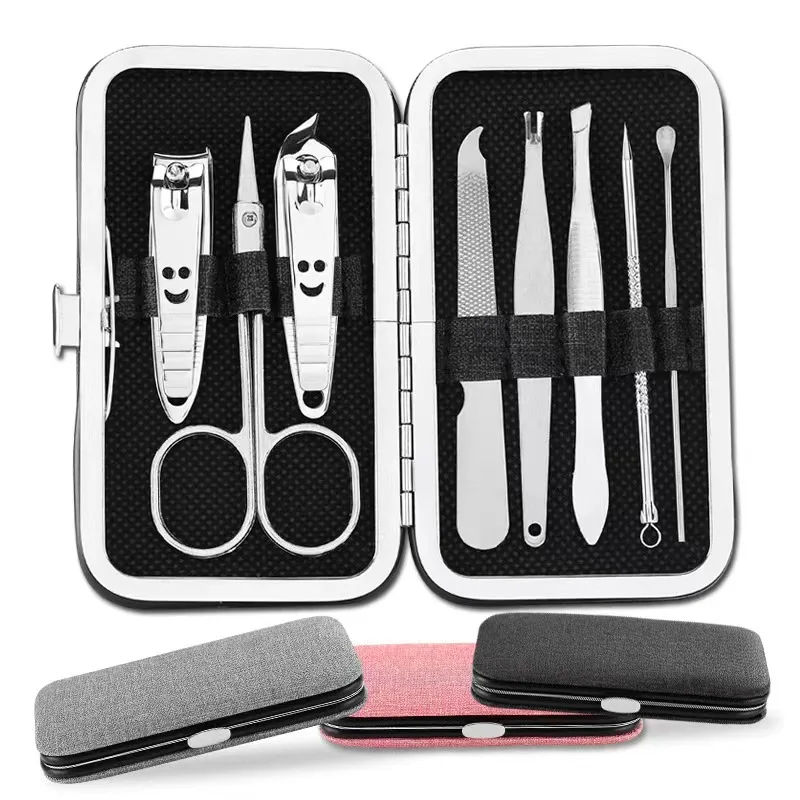 8 Pieces Stock Cloth Stainless Steel Nail Clippers Eyebrow Trimming Ear Trimming Manicure Nail Cutter Tool Set