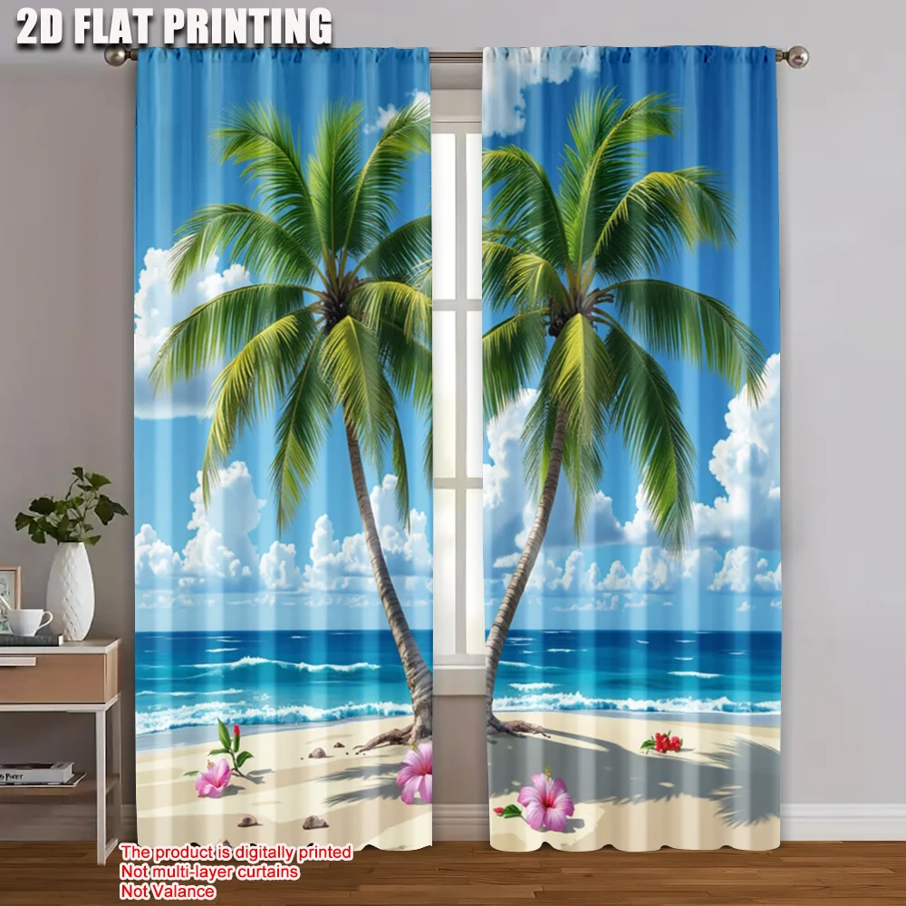 

2pc, Window Drapes coconut tree Durable 100% Polyester Fabric,Without Electricity Birthday Party Suitable for Bedroom living