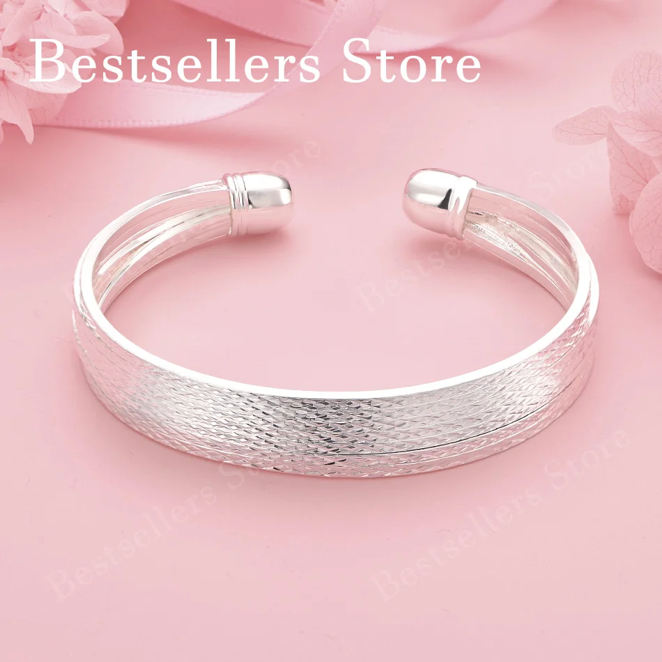 925 Sterling Silver Exquisite Multi-Layer Open Bangle, Fashionable Wedding Party Jewelry for Women
