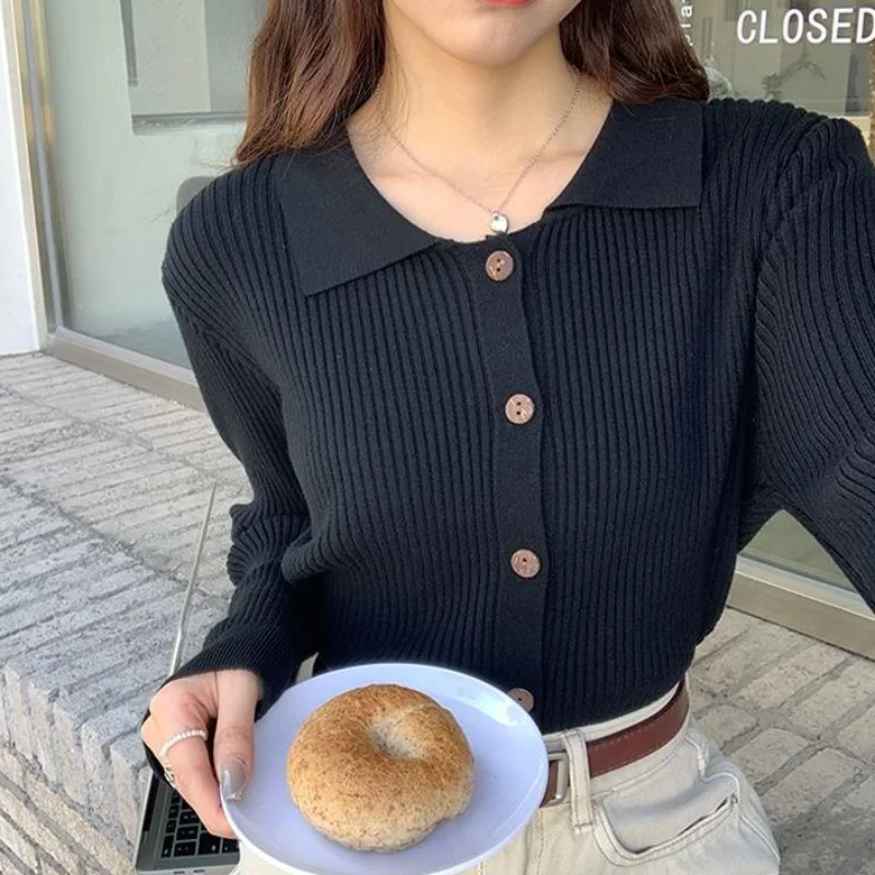 Chuduo Mi geribbelde kraag gebreid vest dames herfst eenvoudige effen kleur slanke trui