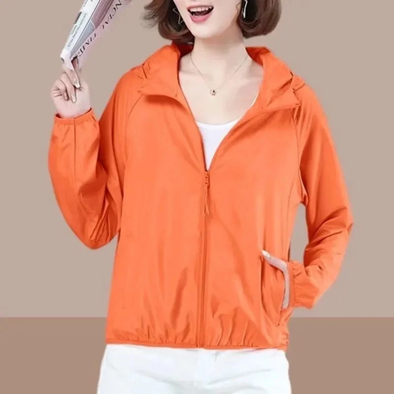 

Summer Femme Fashion Thin Sunscreen Outwear Women Hooded Loose Sun Protection Clothing Ladies Long Sleeves Thin Sun Shirt Jacket