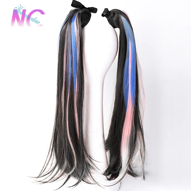 Extensões sintéticas de cabelo rabo de cavalo para mulheres, cabelo preto, peruca lisa, cauda pequena, alça de cabelo, concubina nova, natural