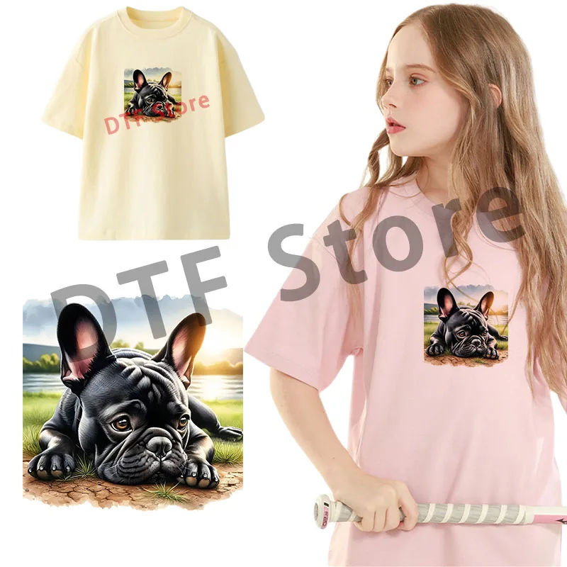 سلسلة حيوانات الجرو المستلقة على العشب نقل dtf جاهزة للضغط على طباعة نقل الحرارة على رقعة ملابس الأطفال #2