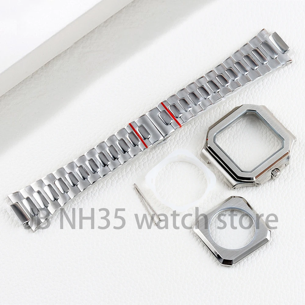 

Silver 38mm Square NH35 Watch Case Solid 316L Stainless Steel Bracelet Waterproof for Cubitus NH35 NH36 Movement 29.5mm Dial
