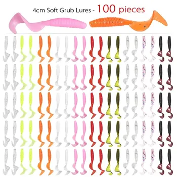 100Pcs/Lot Fishing Lures 4cm 0.4g Soft Bait Artificial Silicone Wobbler Worm Moggot Grub Lure Sea Swimbait Pike Carp Accessories