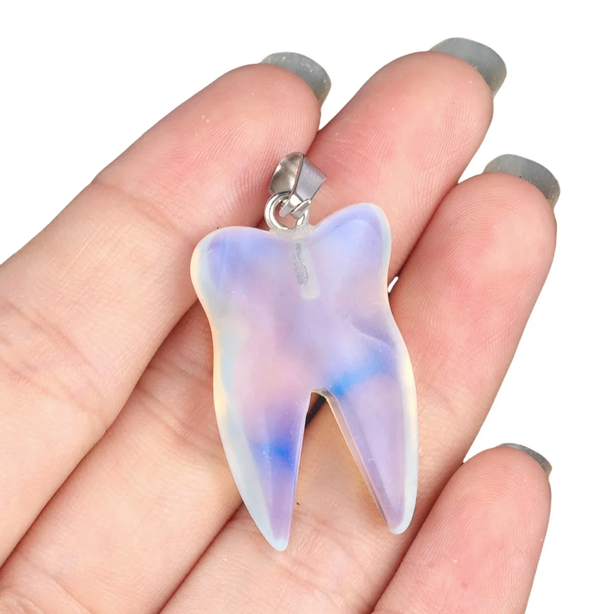 Opalite Tooth Pendant for Jewelry Making handmade Craved Gemstone Teeth Pendants Health Chakra Cord