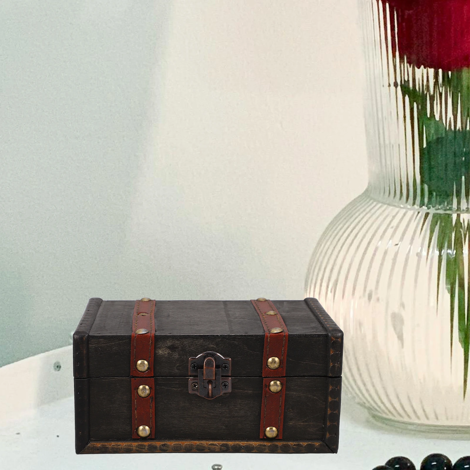 

Keepsake With Decorative For Jewelry Trinkets Film Props Present Packaging Wood Large Multifunctional Organizer Vintage Design