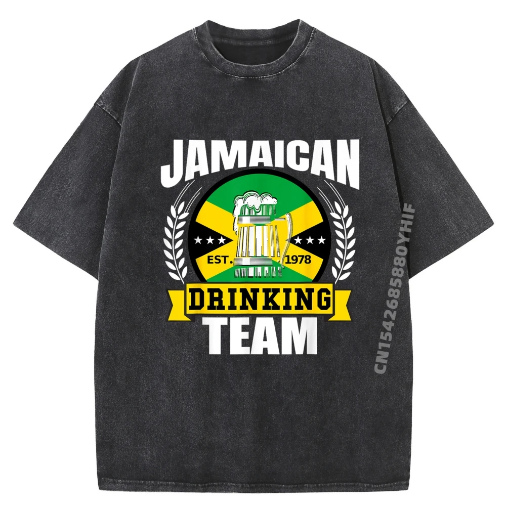 

Jamaican Drinking Team Funny Jamaica Flag Beer Party Gift T Shirt Men 100% Cotton Fashionable and Trendy Men's Washed Clothing