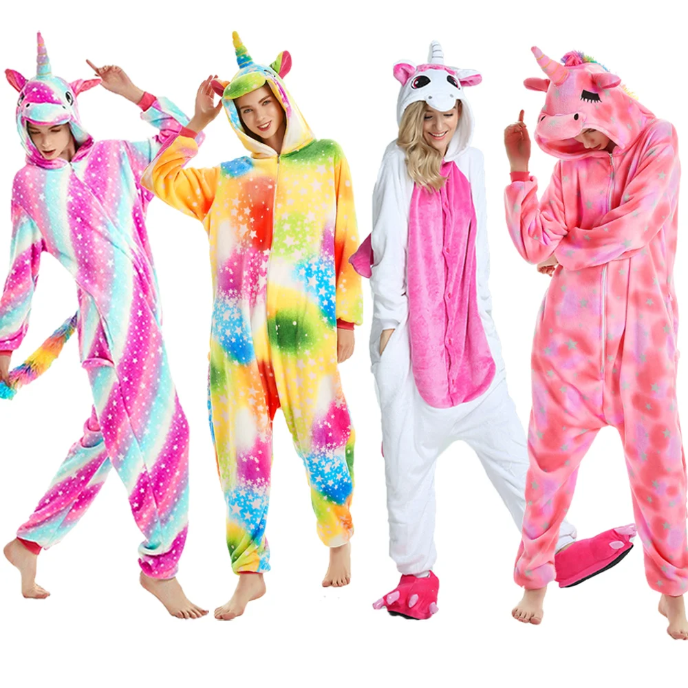 Kigurumi Unicorn Cartoon Onesies Kids Children Animal Pajamas Jumpsuits Women Men Sleepwear Onepiece Anime Cosplay Costumes