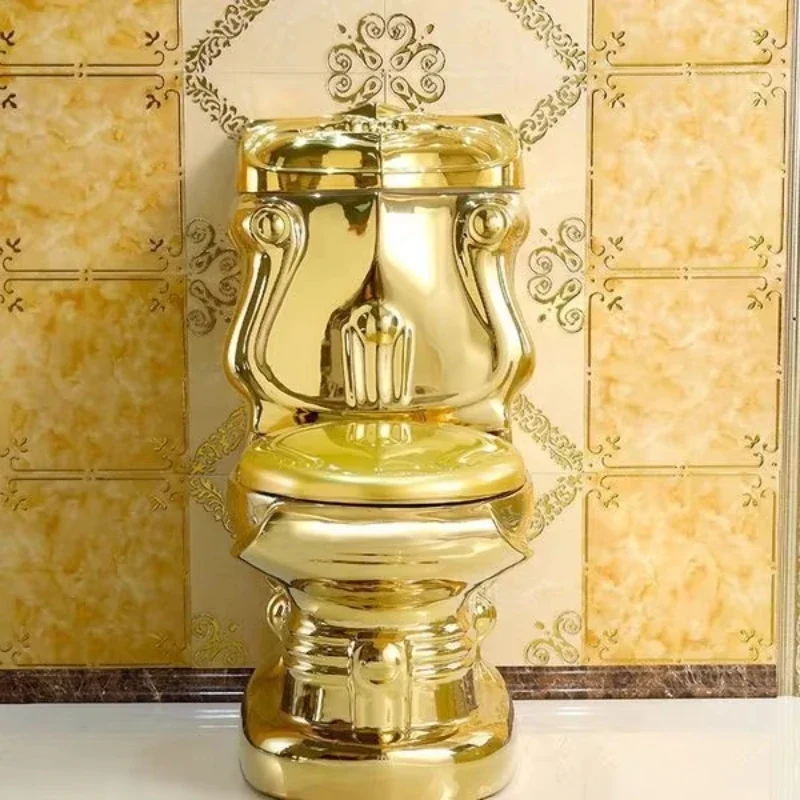 

Gold toilet double flush ceramic gold two-piece flush bathroom water tank