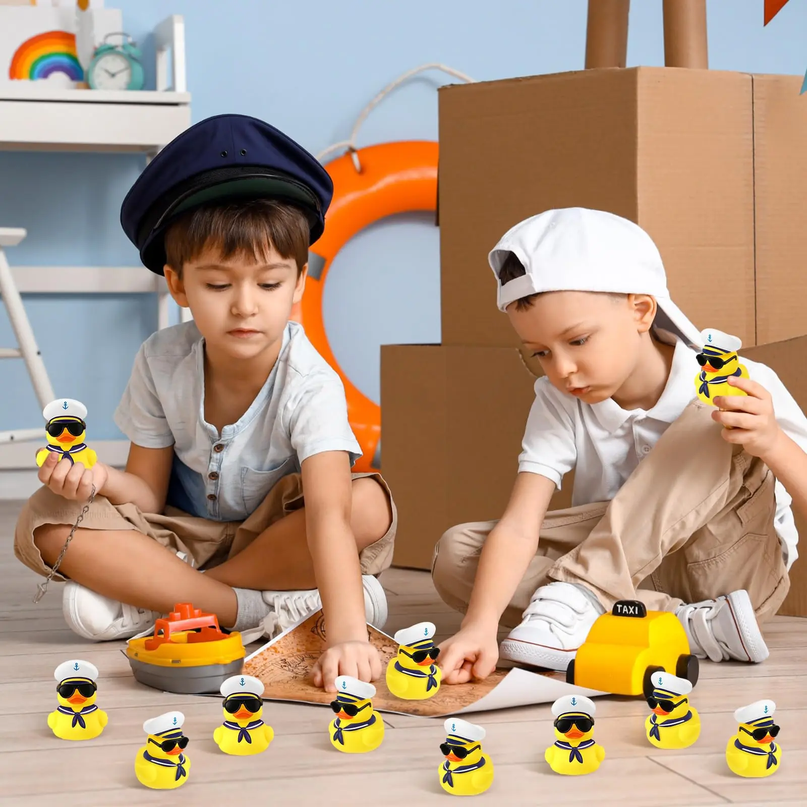 Cruise Duck Bulk with Sunglasses Sets 2 x 1.9 x 2.4 Inch Mini Sailing Rubber Ducks Summer Ship Toy Squeaky Bath Party Duckies fo