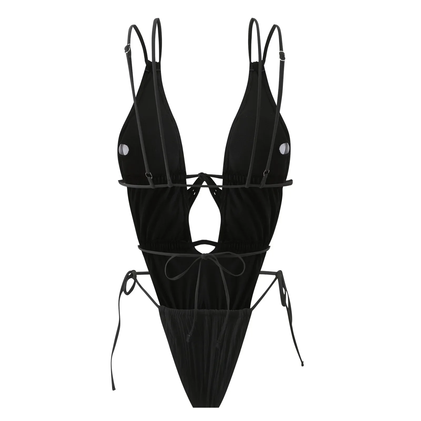 

sexy wrinkled swimsuit one piece deep v-neck bikini thong swimwear bodysuits women biquini bathing suits black and white 2 color