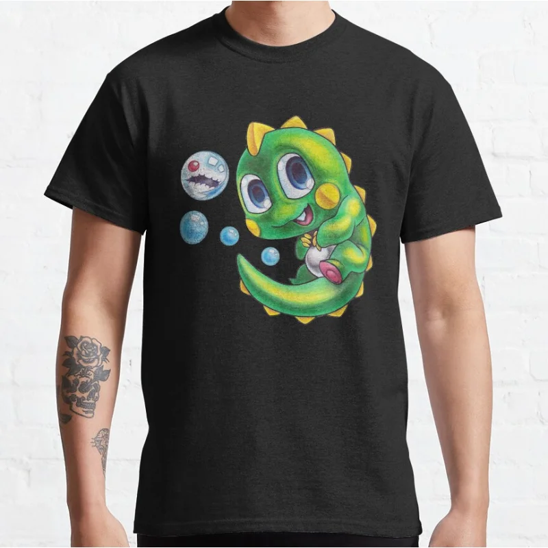 

BUBBLE BOBBLE! 80s Vintage Kawaii Japan Arcade game Bubble Bobble Retro Cute Dragon graphic t shirts large size tops S-6xl