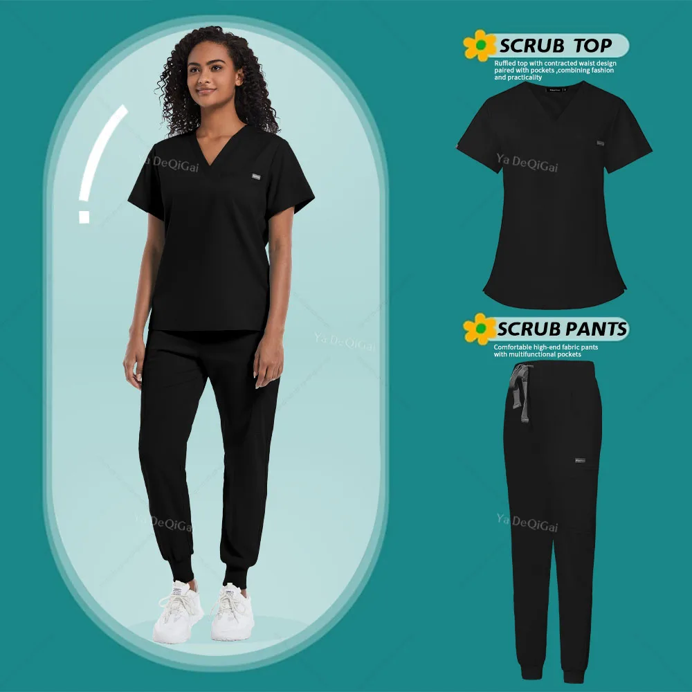 Medisch Verpleegkundige Uniform Scrubs Blouse Broek Mode Unisex Scrub Pak Korte Mouw T-Shirt Joggingbroek Dokter Tandarts Overalls