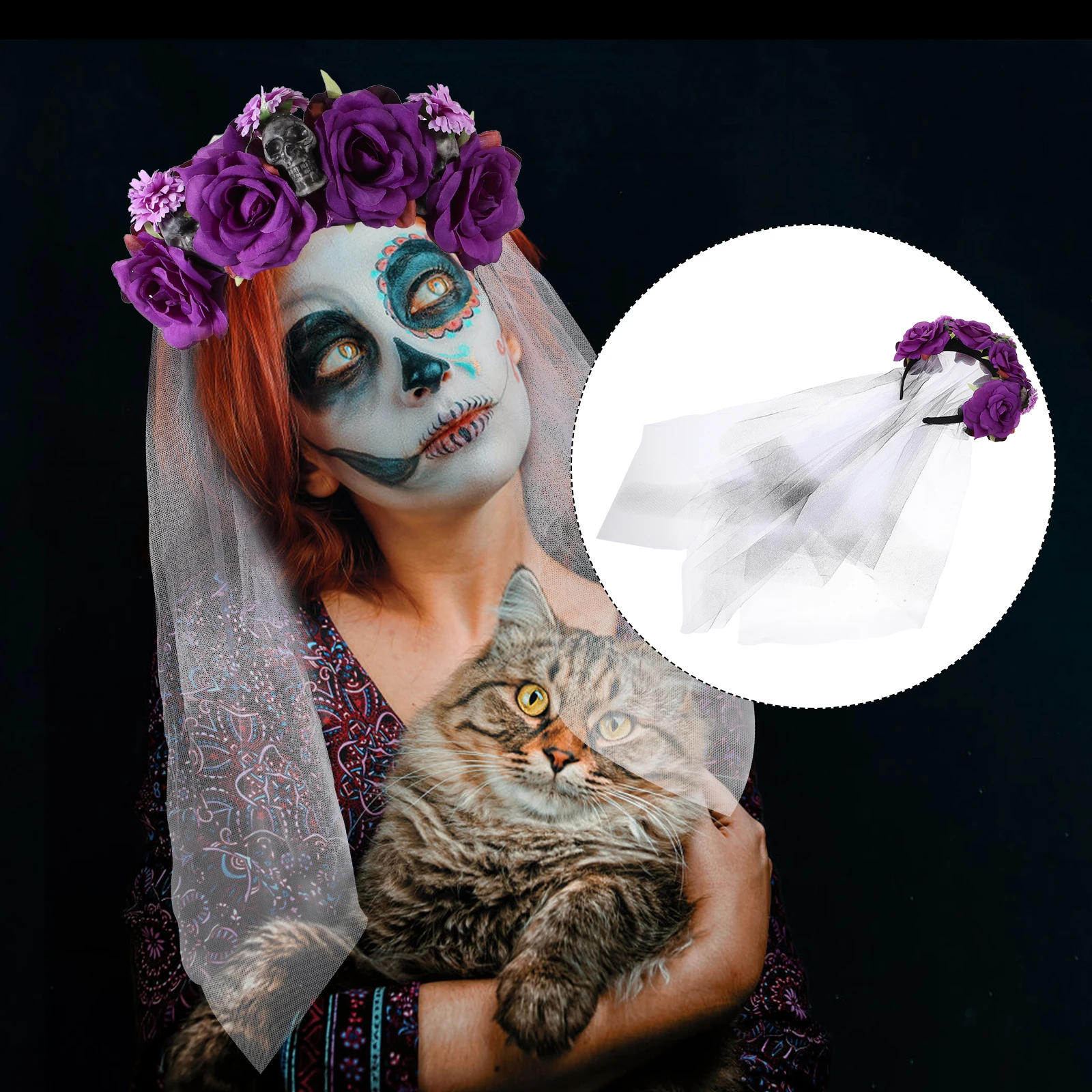 

Artificial Rose Headb Decorative Headdress Halloween Skull Hairb Party Clasp RibbonRose Hair Hoop Costume Accessories