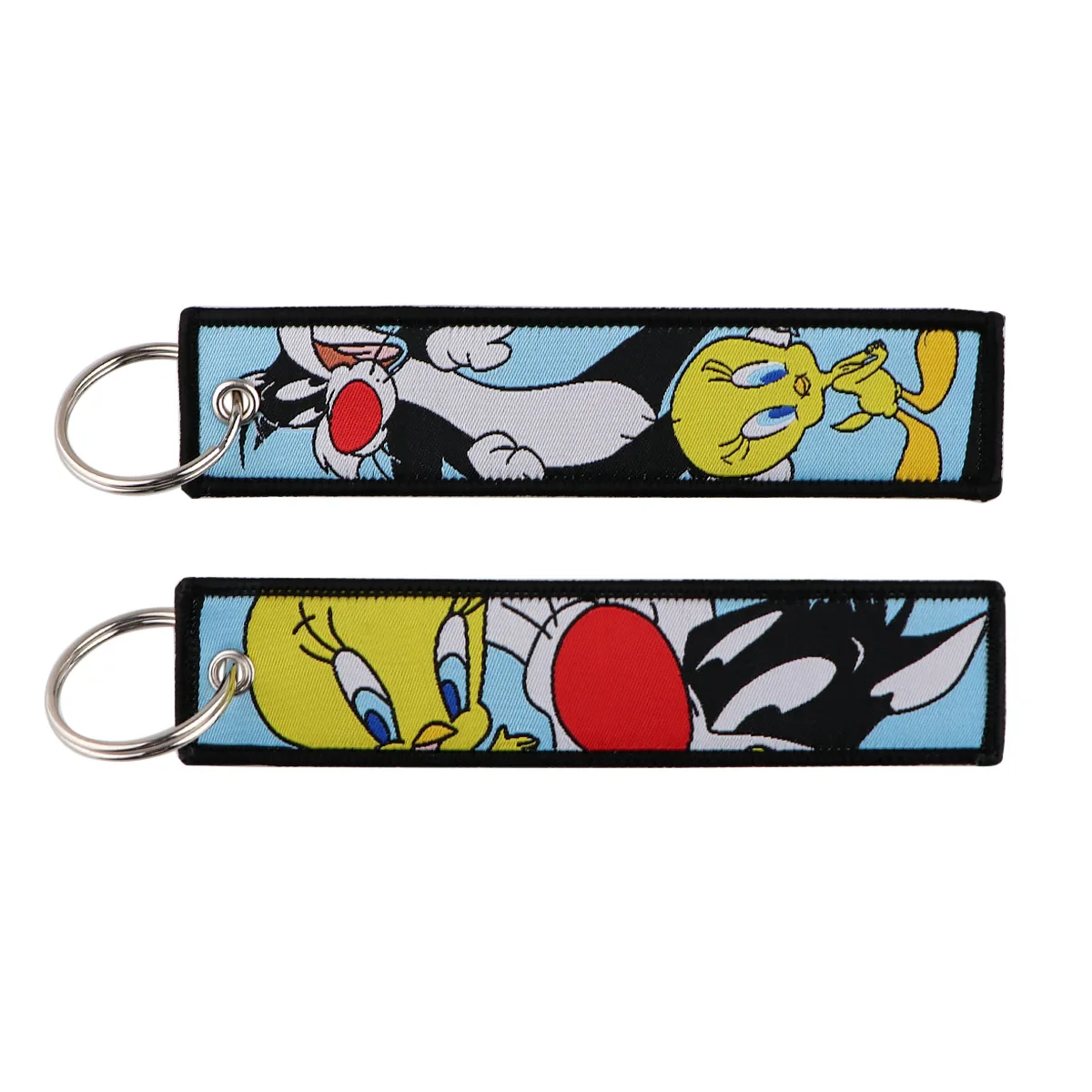 Disney Sylvester Tasmanian Devil Tweety Marvin Sam Anime Cloth Woven Label Keychain Accessories Toys Keyring Decoration Gifts