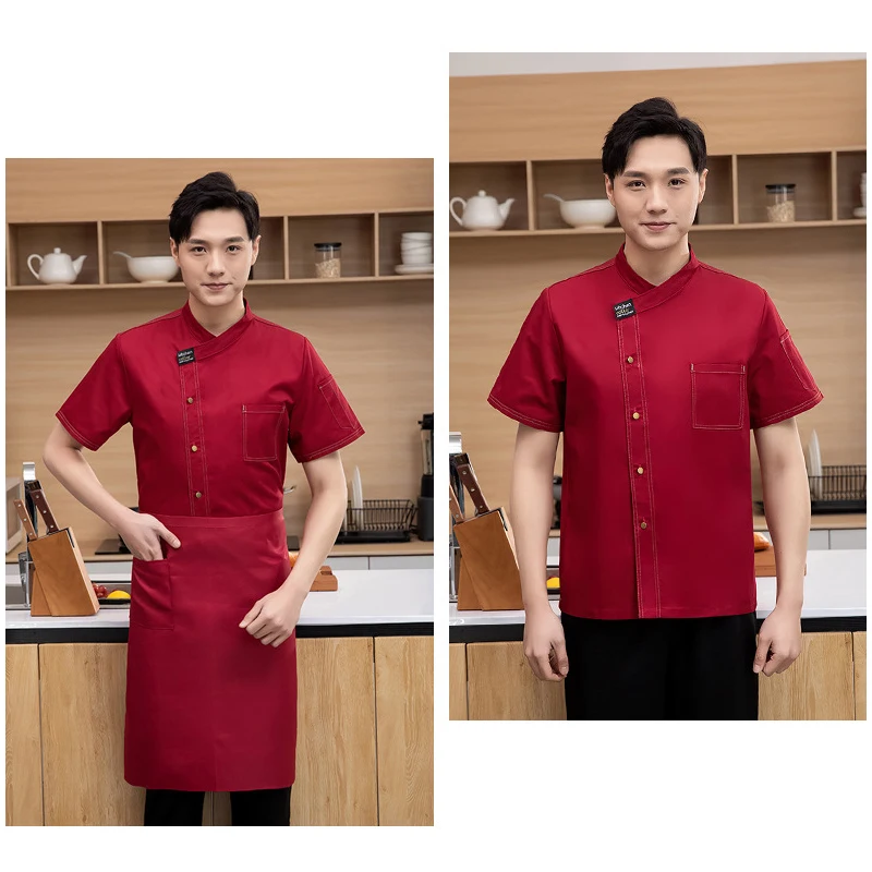 Women Men Chef Coat Short Sleeve Apron Chef Jacket Head Chef Uniform Restaurant Hotel Kitchen Food Service Waiter Bakery Uniform