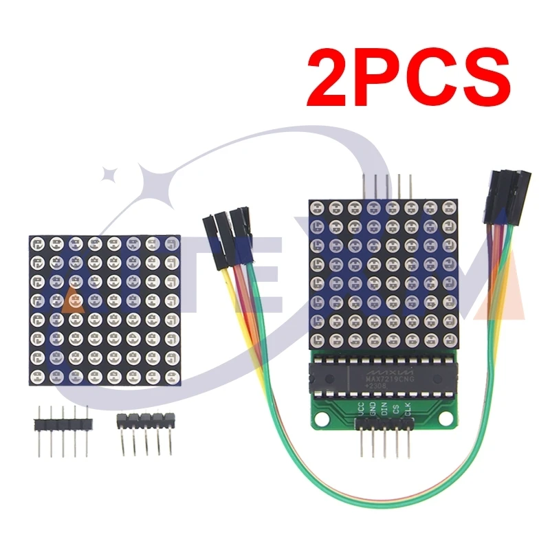 Módulo de matriz de puntos AITEXM MAX7219 8*8, módulo de pantalla microcontrolador de luz roja, módulo de Control de pantalla LED MCU para Arduino, 2 uds.